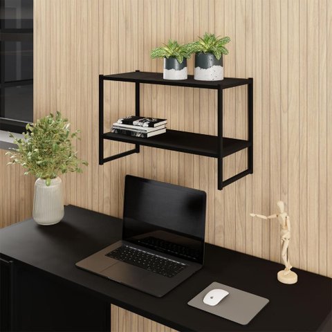 Nicho Parede Escritório 63cm X 28cm 2 Prateleiras F5 Office Cor:preto