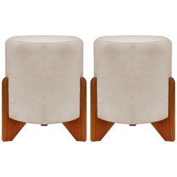Kit 2 Puff Sala Eloah Suede Cores Pé Castanho - 1