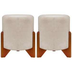 Kit 2 Puff Sala Eloah Suede Cores Pé Castanho