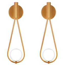 Kit 2 Luminárias Arandela Gota Tubo Globo Vidro Hall Dourado - 1