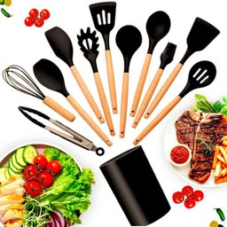 Kit Utensílios Cozinha Silicone Colher Copo Suporte 12 Peças - 5