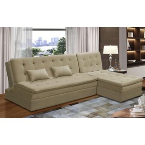 Sofá Cama King 5 Lugares 2,70m Amélia Suede Bege Mirra Decor