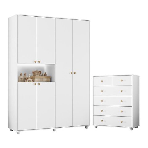 Jogo de Quarto Infantil Vittoria com Guarda Roupa e Cômoda Branco - Móveis Albatroz