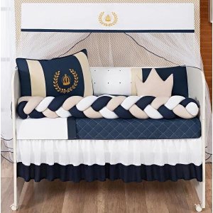 Jogo de Berço Coroa Trança Menino 12 Peças com Saia Marinho