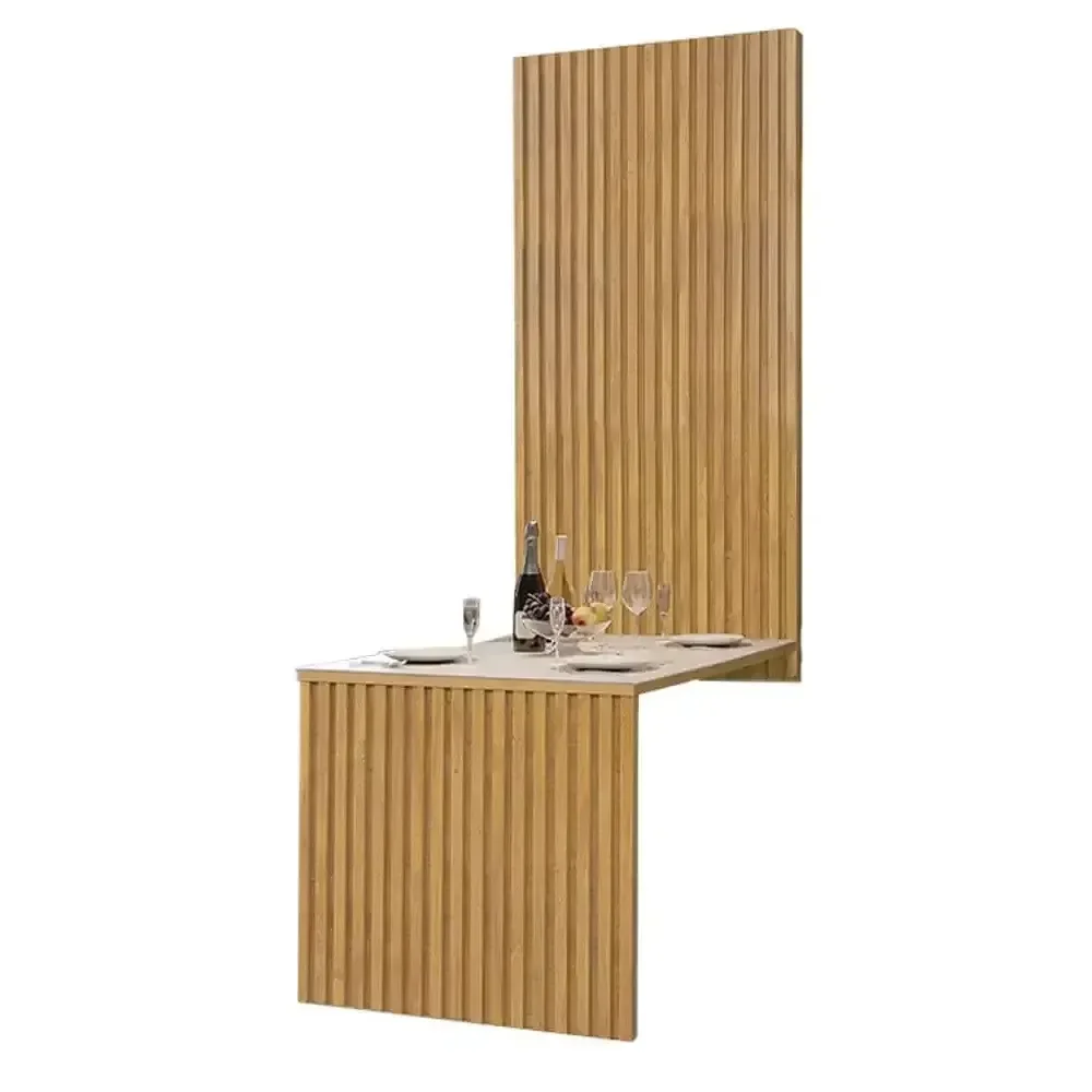 Mesa Cancun 120x90 com Painel Ripado Cel Móveis Cor Cinamomo Off White