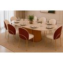 Ver imagem 1 de Conjunto Mesa Jantar Ryze + 8 Cadeiras Lizy 8 Lugares Tampo MDF Aço Estofado Perola Terracota 218cm