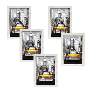 Kit 5 Molduras Porta Retrato Branco Marmorizado 10x15 A6 com Vidro Sala Quarto