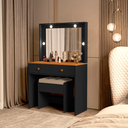 Ver imagem 3 de Penteadeira Prática C/luz Led 2 Gavetas Banco Fácil Montagem