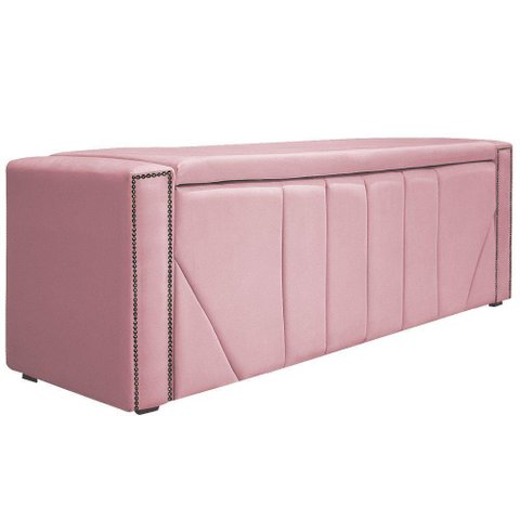 Calçadeira Baú Solteiro Minsk P02 90cm Cama Box Suede Rosa Bebê