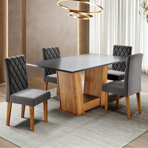Mesa de Jantar 4 Lugares Floripa Mel/cinza/veludo Cinza - Viero Móveis