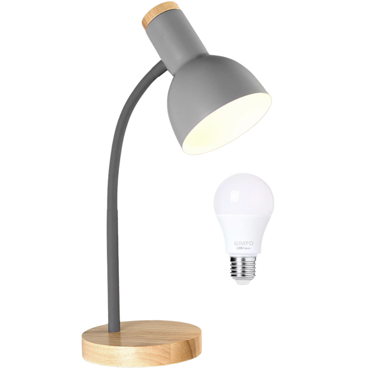 Luminária Mesa Abajur 50cm Articulada Flexível + Lâmpada Led Pt-03 Cor: Cinza - 1