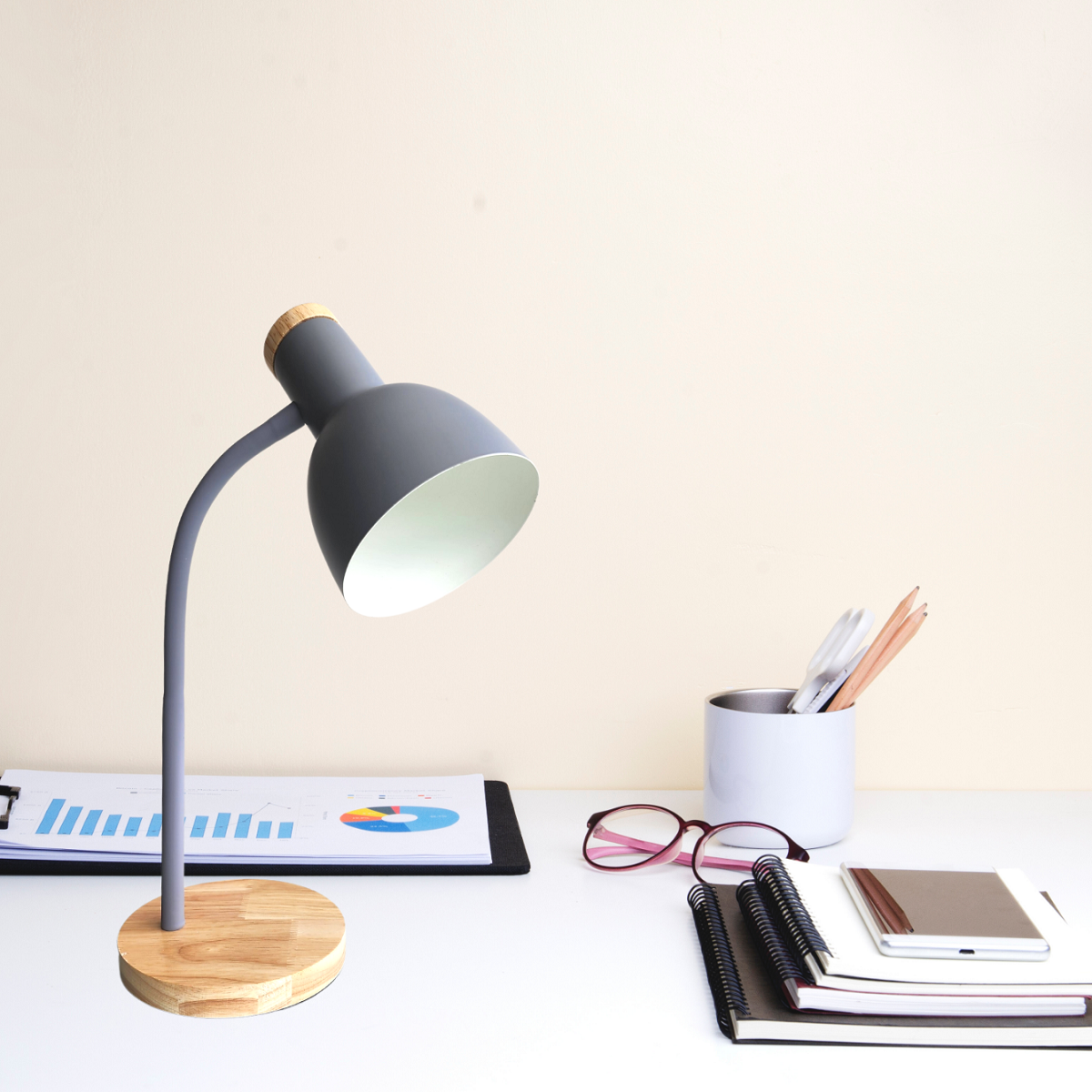 Luminária Mesa Abajur 50cm Articulada Flexível + Lâmpada Led Pt-03 Cor: Cinza - 4