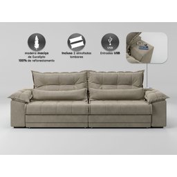 Sofá Retrátil e Reclinável com Molas Ensacadas e Carregador Usb Colosso 2,10m Veludocristal Fendi - 5
