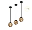 Ver imagem 1 de Kit 3 Pendente Preto Bancada Cozinha Cabeceira de Cama + Led Arevo Iluminação Jabuticaba VIDRO FUMÊ