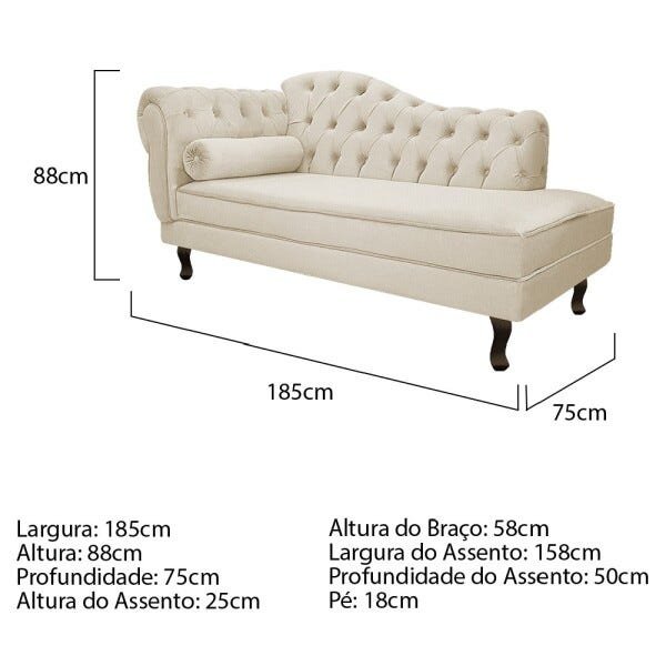 Recamier Diana 185cm Lado Direito Suede Bege - Doce Sonho Móveis - 3