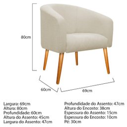 Kit 2 Poltronas Luiza Palito Mel Linho Bege - Doce Sonho Móveis - 5