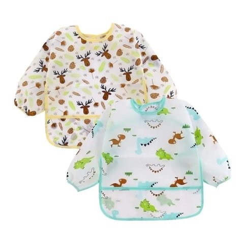 Babador Manga Longa Impermeável Blw Kit 2unds Alcedino Baby Babador Blw, Babador Manga Longa, Babado