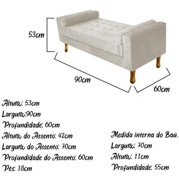 Recamier Félix Solteiro 90cm Suede Bege - Doce Sonho Móveis - 3