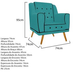 Kit Namoradeira, 2 Poltronas e 2 Puff Olivia Pés Palito Mel Suede Azul Turquesa - Doce Sonho Mó - 6