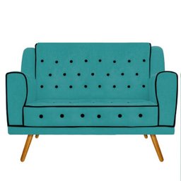 Kit Namoradeira, 2 Poltronas e 2 Puff Olivia Pés Palito Mel Suede Azul Turquesa - Doce Sonho Mó - 2