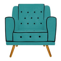 Kit Namoradeira, 2 Poltronas e 2 Puff Olivia Pés Palito Mel Suede Azul Turquesa - Doce Sonho Mó - 3