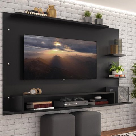 Painel para Tv até 60 Polegadas Madesa Alfa com Prateleiras e Nichos - Preto Preto