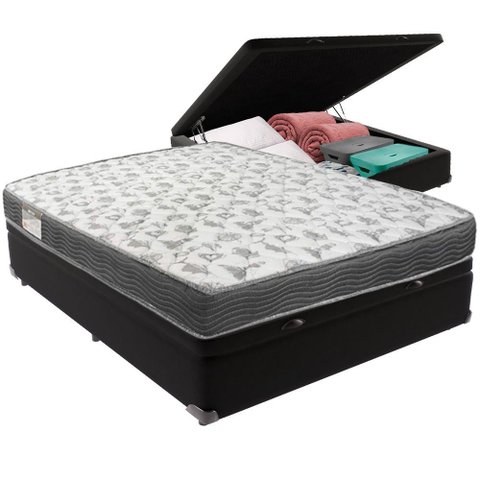 Cama Box Baú Preto e Colchão Iso100 Espuma D33 Viúvo Ortobom