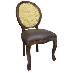 Cadeira Medalhão com Tela Natural Verniz Cappuccino e Facto Marrom Escuro Soberati - 1