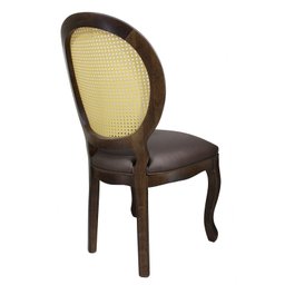 Cadeira Medalhão com Tela Natural Verniz Cappuccino e Facto Marrom Escuro Soberati - 3