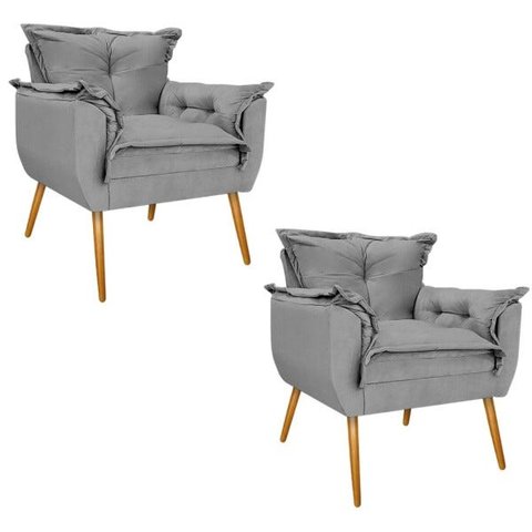Kit 2 Poltronas Opala Palito Mel Suede Cinza - Doce Sonho Móveis