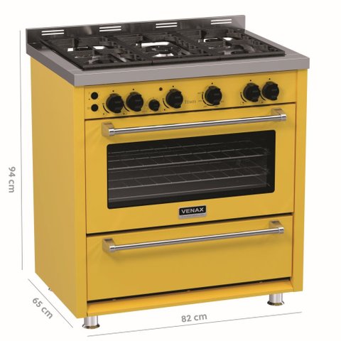 Fogao 5 Bocas Venax Temis Amarelo Gas Glp 220 V