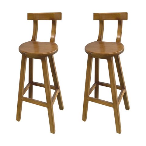 Kit 2 Bancos Altos Bistrô de Madeira com Encosto Girafa Ideal para Bar e Restaurante Natural