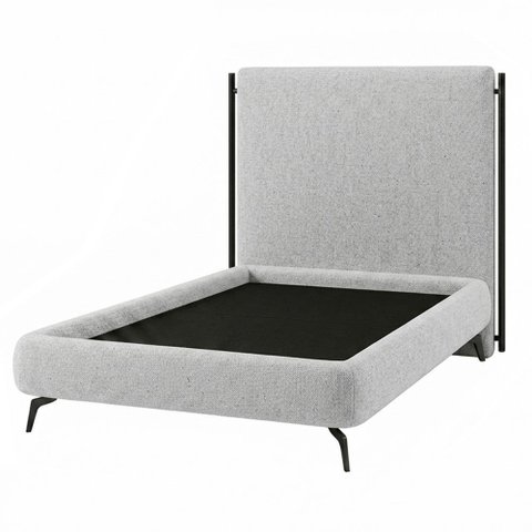 Cama Solteiro Pés Ferro Nami com Cabeceira Parise Linho Cinza Claro - Nexta Casa