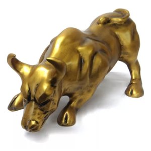 Escultura Estátua Decorativa Touro Wall Street Média 46cm:dourado Envelhecido
