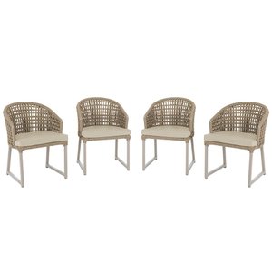 4 Cadeira Noronha Aluminio Micro Pintura Champanhe, Tr. Telinha Corda Nautica Rami, Estofado - Bege