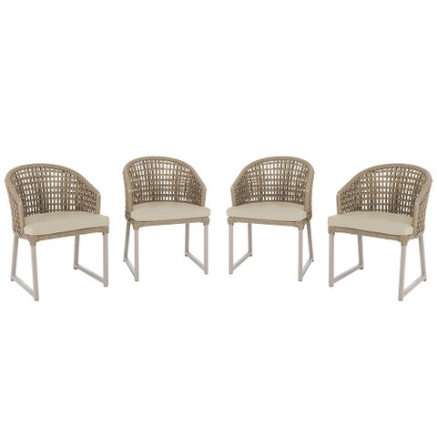 4 Cadeira Noronha Aluminio Micro Pintura Champanhe, Tr. Telinha Corda Nautica Rami, Estofado - Bege