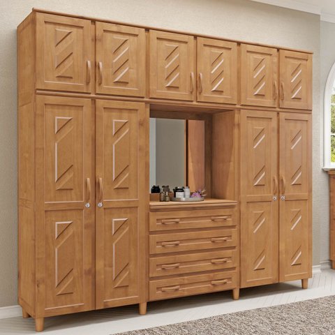 Guarda-roupa 10 Portas 4 Gavetas Capelinha Freijó Madeira Pinus - Cavazotto