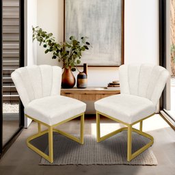 Cadeira Flor Decorativa Linho Bege - Base Ferro Dourado - 4