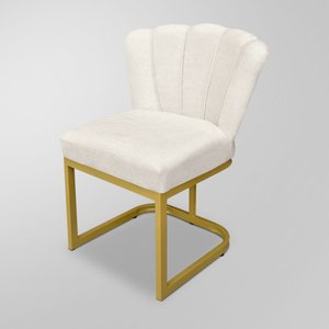 Cadeira Flor Decorativa Linho Bege - Base Ferro Dourado