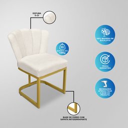 Cadeira Flor Decorativa Linho Bege - Base Ferro Dourado - 5