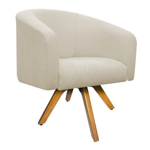 Poltrona Luiza Base Giratória de Madeira Linho Bege - Doce Sonho Móveis