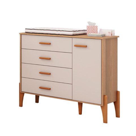 Comoda Quarto Infantil Iris com 4 Gavetas e 1 Porta Naturale/off White