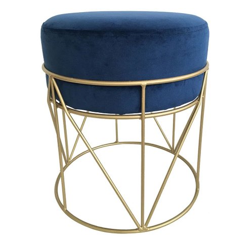 Banqueta em Metal Dourado e Veludo Azul 40cm Nk0002 Btc