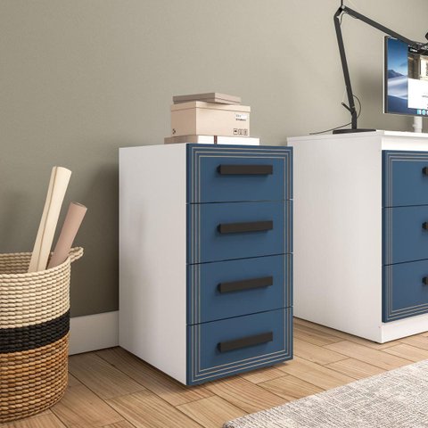 Gaveteiro Valência para Escritório 4 Gavetas 40x71cm Azul/Branco 250692