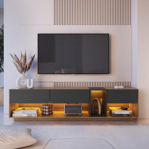 Rack para TV até 65 Polegadas 180cm MDP com LED e 3 Gavetas Mel Grafite Multimóveis