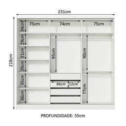 Guarda-roupa Casal 100% Mdf Madesa Nantes 3 Portas de Correr Branco - 6