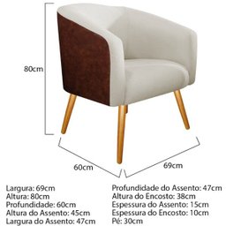 Kit 2 Poltronas Luiza Corano Nozes e Linho Bege - Doce Sonho Móveis - 5