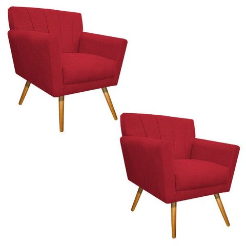 Kit 2 Poltronas Laura Palito Mel Suede Vermelho - Doce Sonho Móveis