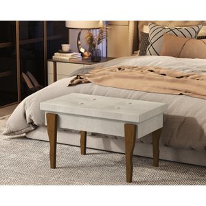 Puff, Banqueta, Recamier Captone Espanha Pés de Madeira 0,70 Cor Bege - Comprar Moveis em Casa