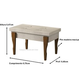 Puff, Banqueta, Recamier Captone Espanha Pés de Madeira 0,70 Cor Bege - Comprar Moveis em Casa - 2